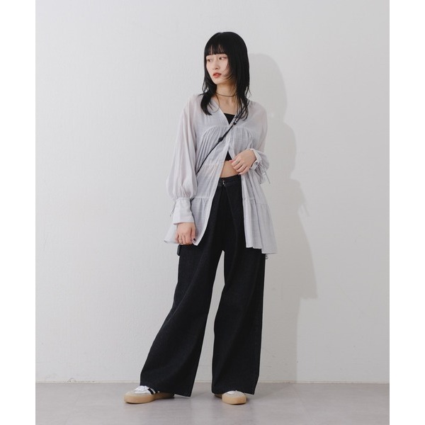 🐈 快來帶走我的二手衣 🇯🇵 🐈 日本正品 Kastane 光澤感蛋糕透膚襯衫 灰色 短洋裝 二手日牌 古著-細節圖5