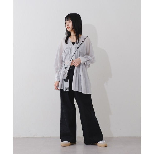 🐈 快來帶走我的二手衣 🇯🇵 🐈 日本正品 Kastane 光澤感蛋糕透膚襯衫 灰色 短洋裝 二手日牌 古著-細節圖6