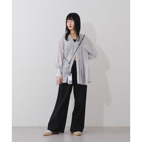 🐈 快來帶走我的二手衣 🇯🇵 🐈 日本正品 Kastane 光澤感蛋糕透膚襯衫 灰色 短洋裝 二手日牌 古著-細節圖7