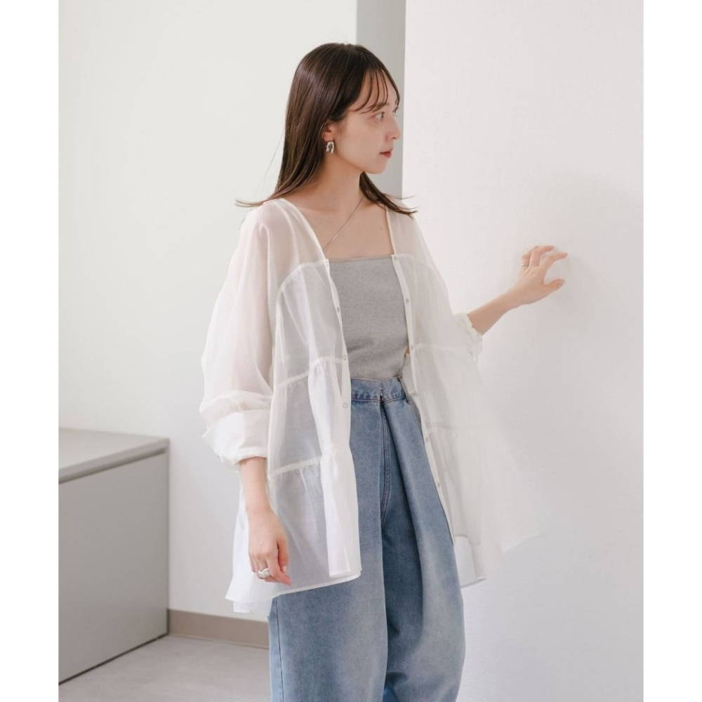 🐈 快來帶走我的二手衣 🇯🇵 🐈 日本正品 Kastane 光澤感蛋糕透膚襯衫 藍色 短洋裝 二手日牌 古著-細節圖7