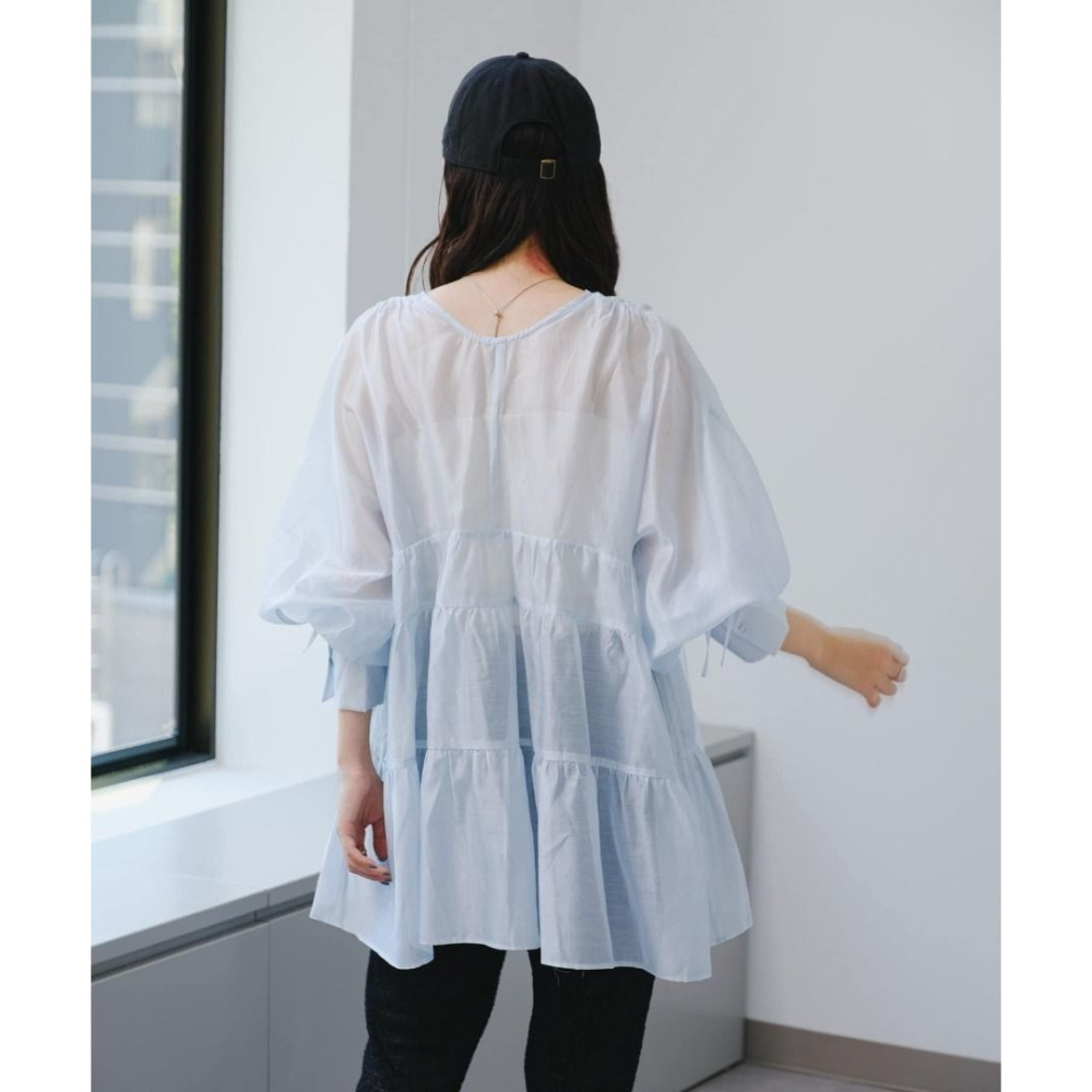 🐈 快來帶走我的二手衣 🇯🇵 🐈 日本正品 Kastane 光澤感蛋糕透膚襯衫 藍色 短洋裝 二手日牌 古著-細節圖9