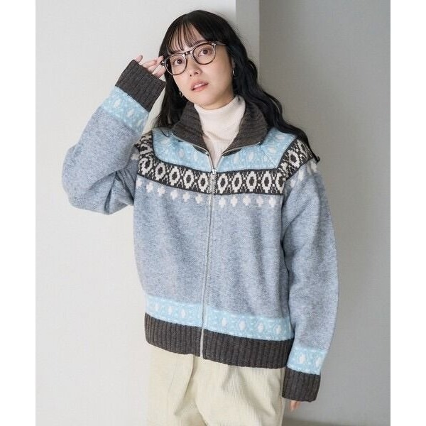 🐈 快來帶走我的二手衣 🇯🇵 🐈 日本正品 FREAK＇S STORE 北歐拉鍊針織毛衣外套 灰藍色 日牌-細節圖2