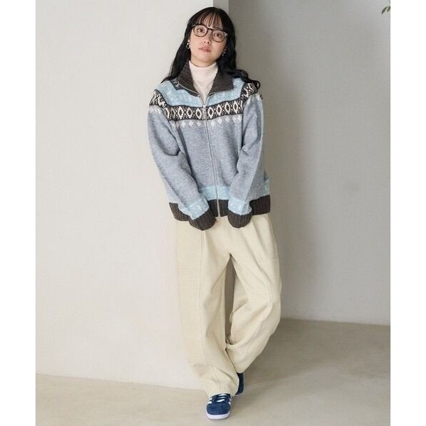 🐈 快來帶走我的二手衣 🇯🇵 🐈 日本正品 FREAK＇S STORE 北歐拉鍊針織毛衣外套 灰藍色 日牌-細節圖3