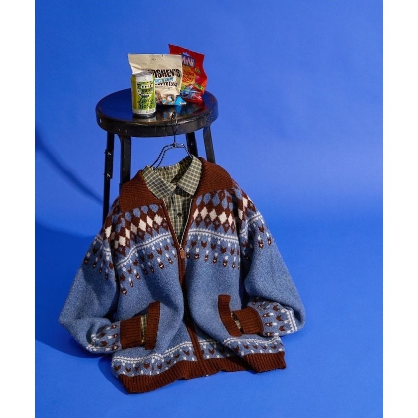 🐈 快來帶走我的二手衣 🇯🇵 🐈 日本正品 FREAK＇S STORE 北歐拉鍊針織毛衣外套 灰藍色 日牌-細節圖8