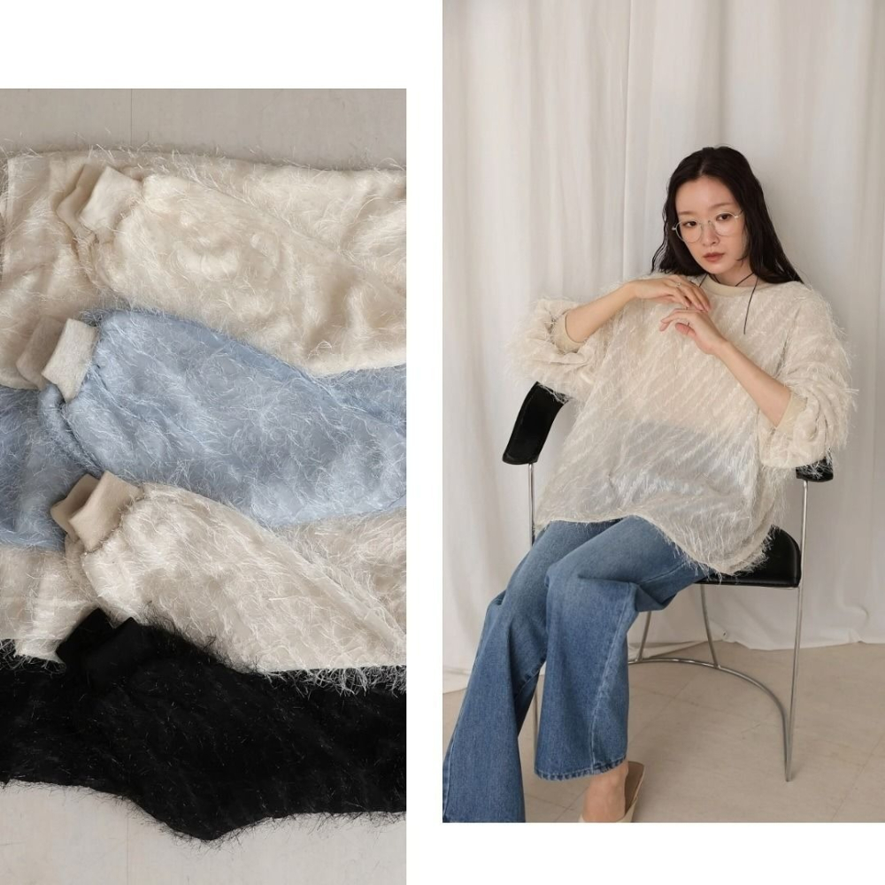 🐈 快來帶走我的二手衣 🇯🇵 🐈 日本正品 Bab 羽毛分層設計大學Tee 淡藍色 長袖上衣 二手日牌-細節圖3