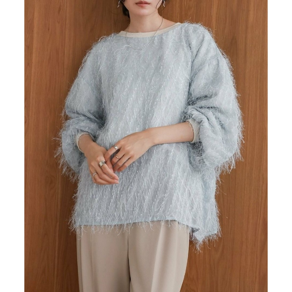 🐈 快來帶走我的二手衣 🇯🇵 🐈 日本正品 Bab 羽毛分層設計大學Tee 淡藍色 長袖上衣 二手日牌-細節圖4