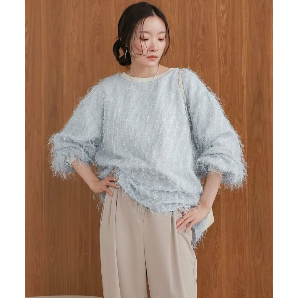 🐈 快來帶走我的二手衣 🇯🇵 🐈 日本正品 Bab 羽毛分層設計大學Tee 淡藍色 長袖上衣 二手日牌-細節圖5