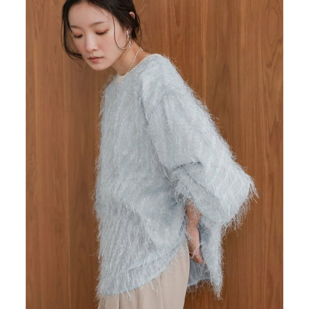 🐈 快來帶走我的二手衣 🇯🇵 🐈 日本正品 Bab 羽毛分層設計大學Tee 淡藍色 長袖上衣 二手日牌-細節圖6