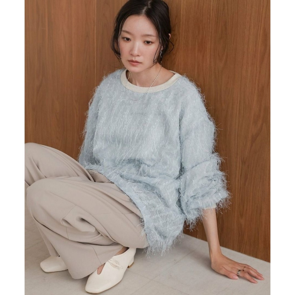 🐈 快來帶走我的二手衣 🇯🇵 🐈 日本正品 Bab 羽毛分層設計大學Tee 淡藍色 長袖上衣 二手日牌-細節圖7