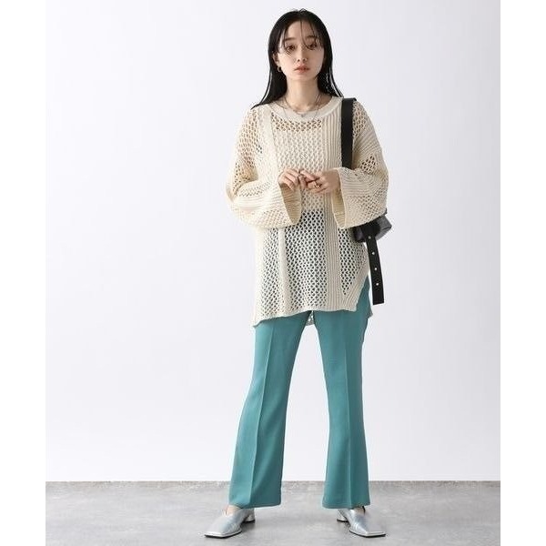 🐈 快來帶走我的二手衣 🇯🇵 🐈 日本正品 JEANASIS 顯瘦針織洞洞開衩上衣 米白 日牌古著-細節圖2