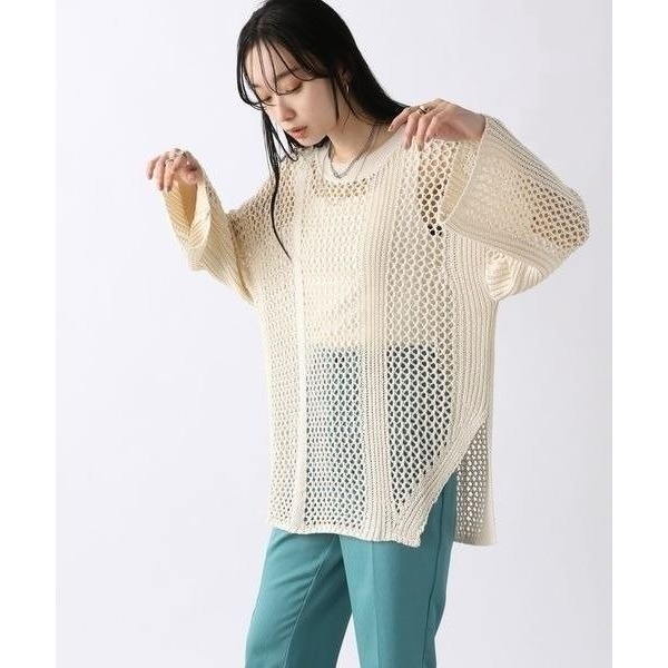 🐈 快來帶走我的二手衣 🇯🇵 🐈 日本正品 JEANASIS 顯瘦針織洞洞開衩上衣 米白 日牌古著-細節圖4