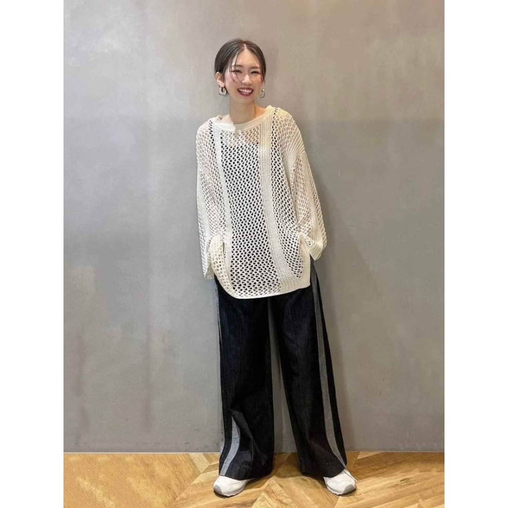 🐈 快來帶走我的二手衣 🇯🇵 🐈 日本正品 JEANASIS 顯瘦針織洞洞開衩上衣 米白 日牌古著-細節圖6