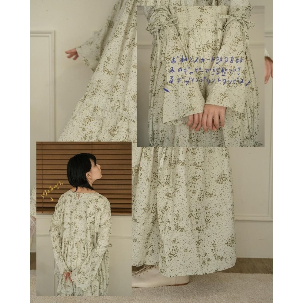 🐈 快來帶走我的二手衣 🇯🇵 🐈 日本正品 midori 魔法公主抽繩碎花洋裝 淡綠 蛋糕裙襬 二手日牌 古著-細節圖9