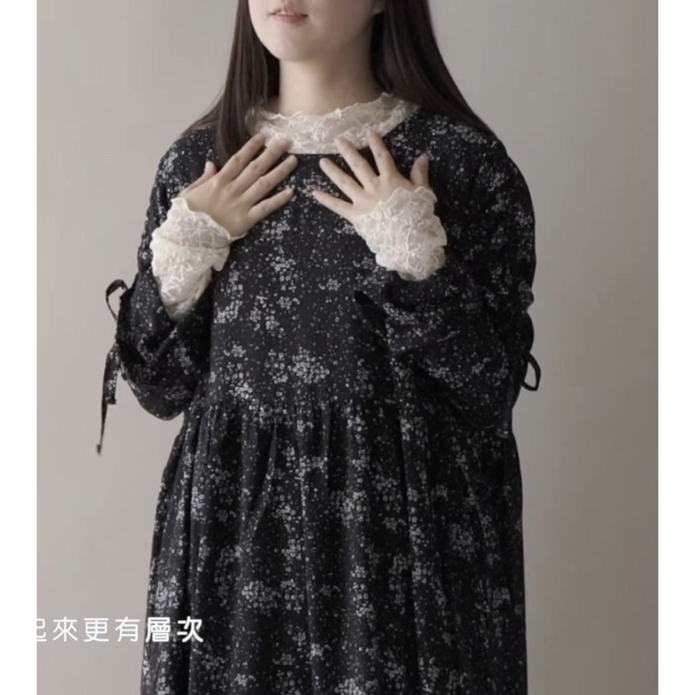 🐈 快來帶走我的二手衣 🇯🇵 🐈 日本正品 midori 魔法公主抽繩碎花洋裝 淡綠 蛋糕裙襬 二手日牌 古著-細節圖10