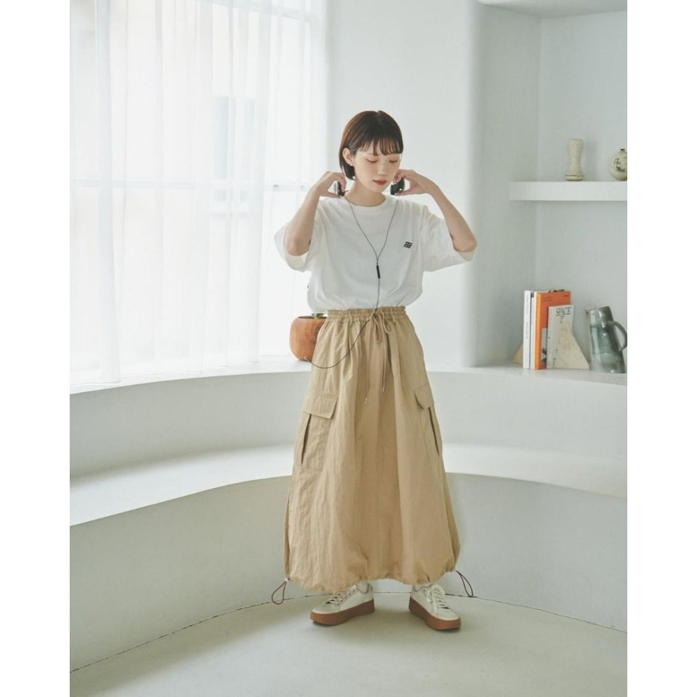 🐈 快來帶走我的二手衣 🇯🇵 🐈 日本正品 Unclip 工裝感抽繩綁帶半身裙 卡其色 模特村濱遙 個人品牌 二-細節圖6