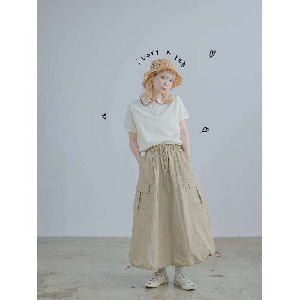 🐈 快來帶走我的二手衣 🇯🇵 🐈 日本正品 Unclip 工裝感抽繩綁帶半身裙 卡其色 模特村濱遙 個人品牌 二-細節圖7