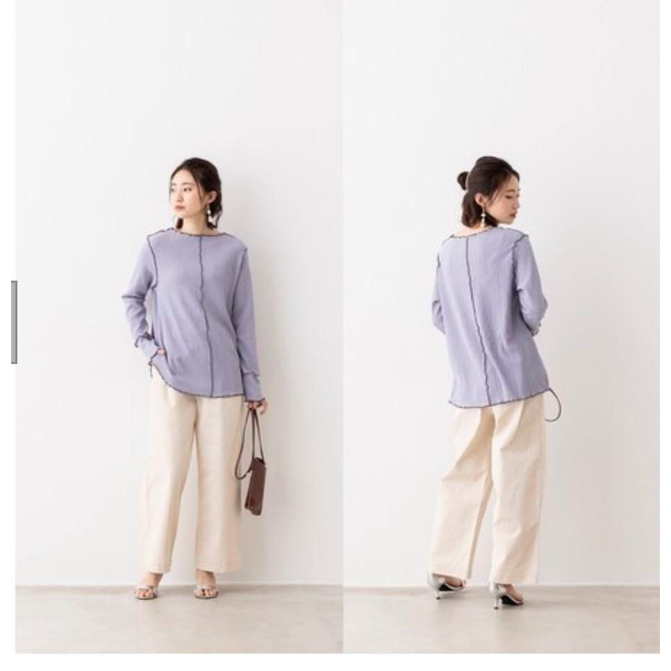 🐈 快來帶走我的二手衣 🇯🇵 🐈 日本正品 HUNCH 撞色捲捲邊楊柳上衣 黑色 長袖Tee 二手日牌 古著-細節圖8