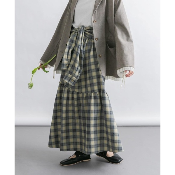 🐈 快來帶走我的二手衣 🇯🇵 🐈 日本正品 KBF 袖子打結格紋裙 芥末黃 二手日牌 古著-細節圖6