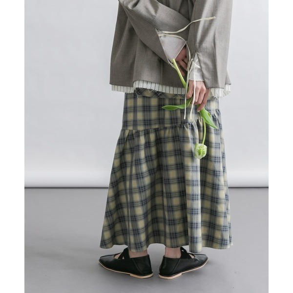 🐈 快來帶走我的二手衣 🇯🇵 🐈 日本正品 KBF 袖子打結格紋裙 芥末黃 二手日牌 古著-細節圖8