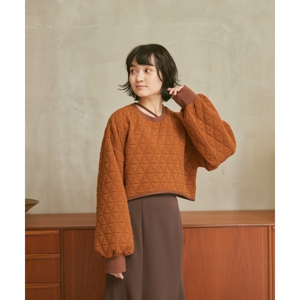 🐈 快來帶走我的二手衣 🇯🇵 🐈 日本正品 moi tytto 後開洞短版絎縫上衣 長袖 磚紅色 二手日牌 古著-細節圖2