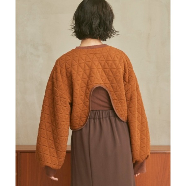 🐈 快來帶走我的二手衣 🇯🇵 🐈 日本正品 moi tytto 後開洞短版絎縫上衣 長袖 磚紅色 二手日牌 古著-細節圖3