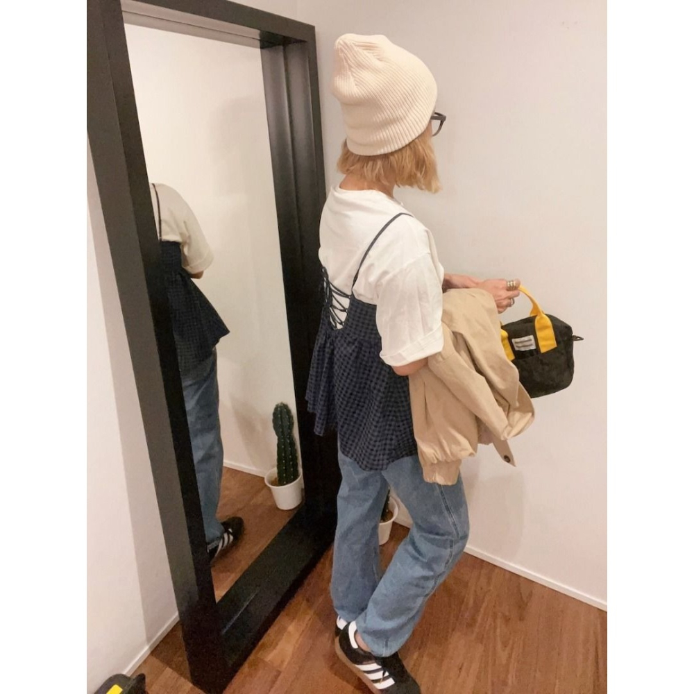 🐈 快來帶走我的二手衣 🇯🇵 🐈 日本正品 Sonny Label 後綁帶吊帶背心 深藍格紋 二手日牌 古著-細節圖8