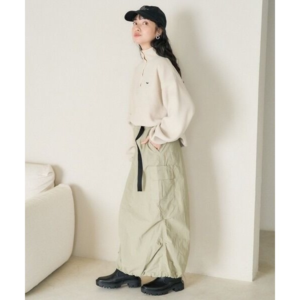 🐈 快來帶走我的二手衣 🇯🇵 🐈 日本正品 FREAK＇S STORE 淺灰綠腰帶工裝裙 抽繩設計 大口袋 日牌-細節圖3