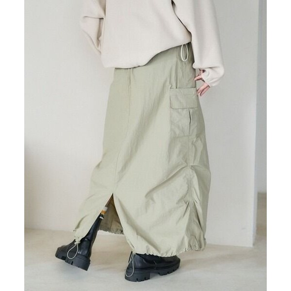 🐈 快來帶走我的二手衣 🇯🇵 🐈 日本正品 FREAK＇S STORE 淺灰綠腰帶工裝裙 抽繩設計 大口袋 日牌-細節圖4