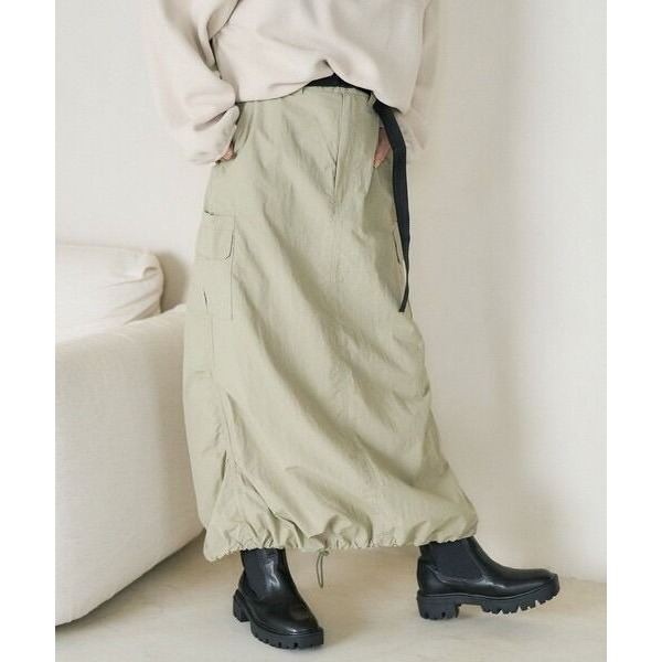 🐈 快來帶走我的二手衣 🇯🇵 🐈 日本正品 FREAK＇S STORE 淺灰綠腰帶工裝裙 抽繩設計 大口袋 日牌-細節圖5