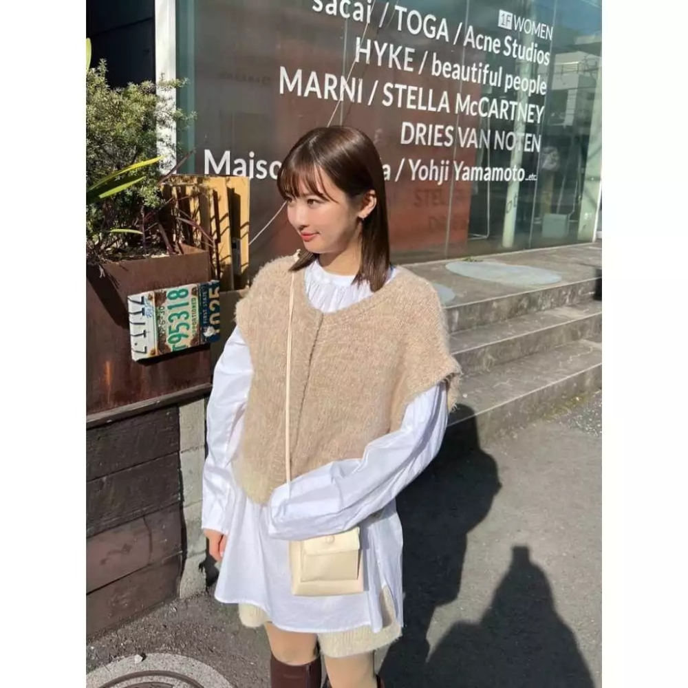 🐈 快來帶走我的二手衣 🇯🇵 🐈 日本正品 Kastane 混色毛線 3way 短版針織外套 米色 二手日牌-細節圖2