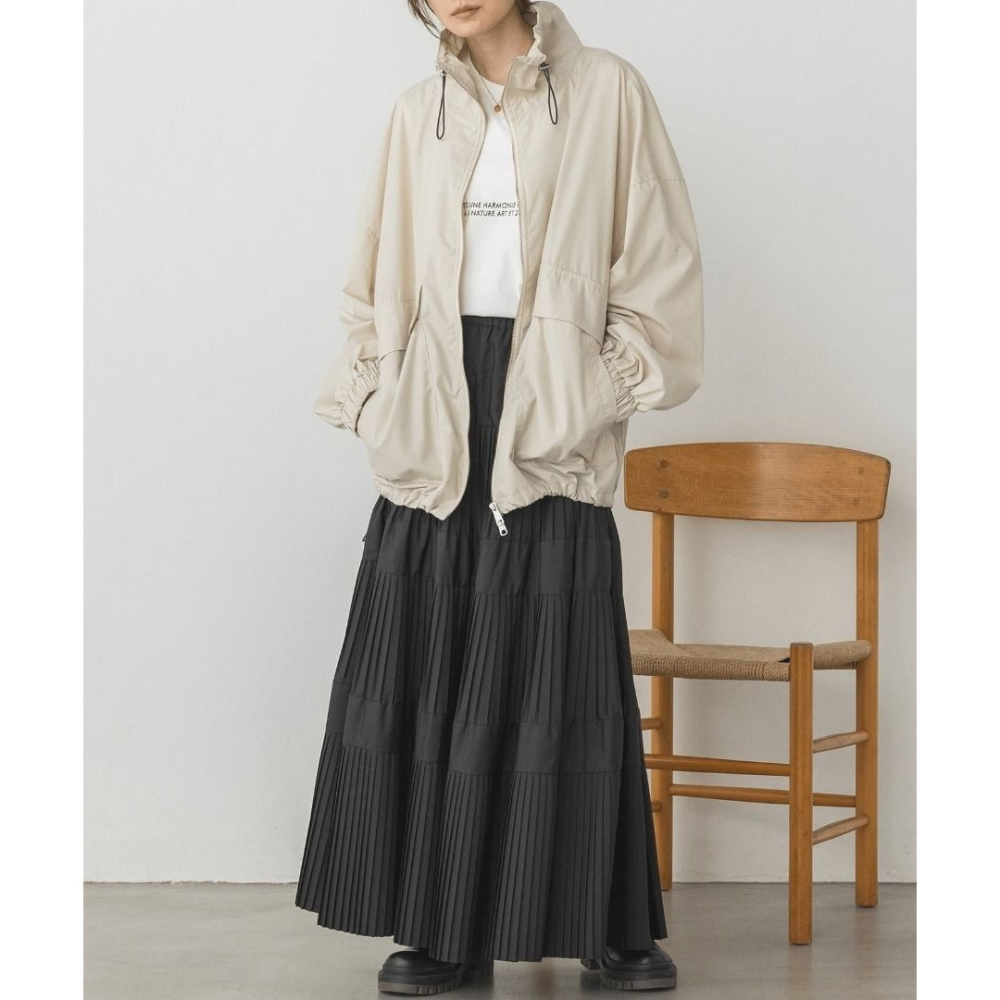 🐈 快來帶走我的二手衣 🐈 日本正品 HUNCH 質感派克大衣外套 象牙色 + 層次感優雅細褶長裙 黑色 日牌-細節圖5