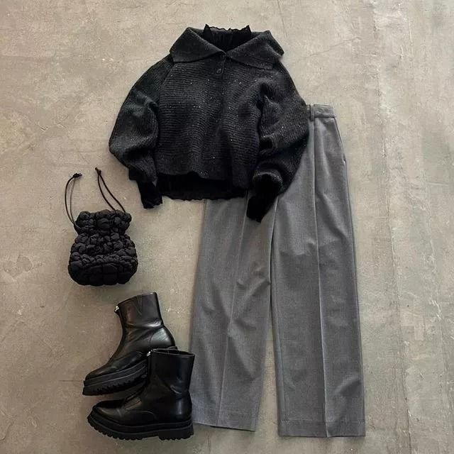 🐈 快來帶走我的二手衣 🇯🇵 🐈 日本正品 LOWRYS FARM 可愛大領混織短版上衣 炭黑色 二手日牌 古著-細節圖4