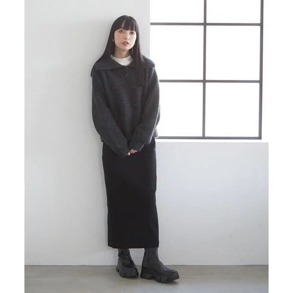 🐈 快來帶走我的二手衣 🇯🇵 🐈 日本正品 LOWRYS FARM 可愛大領混織短版上衣 炭黑色 二手日牌 古著-細節圖6