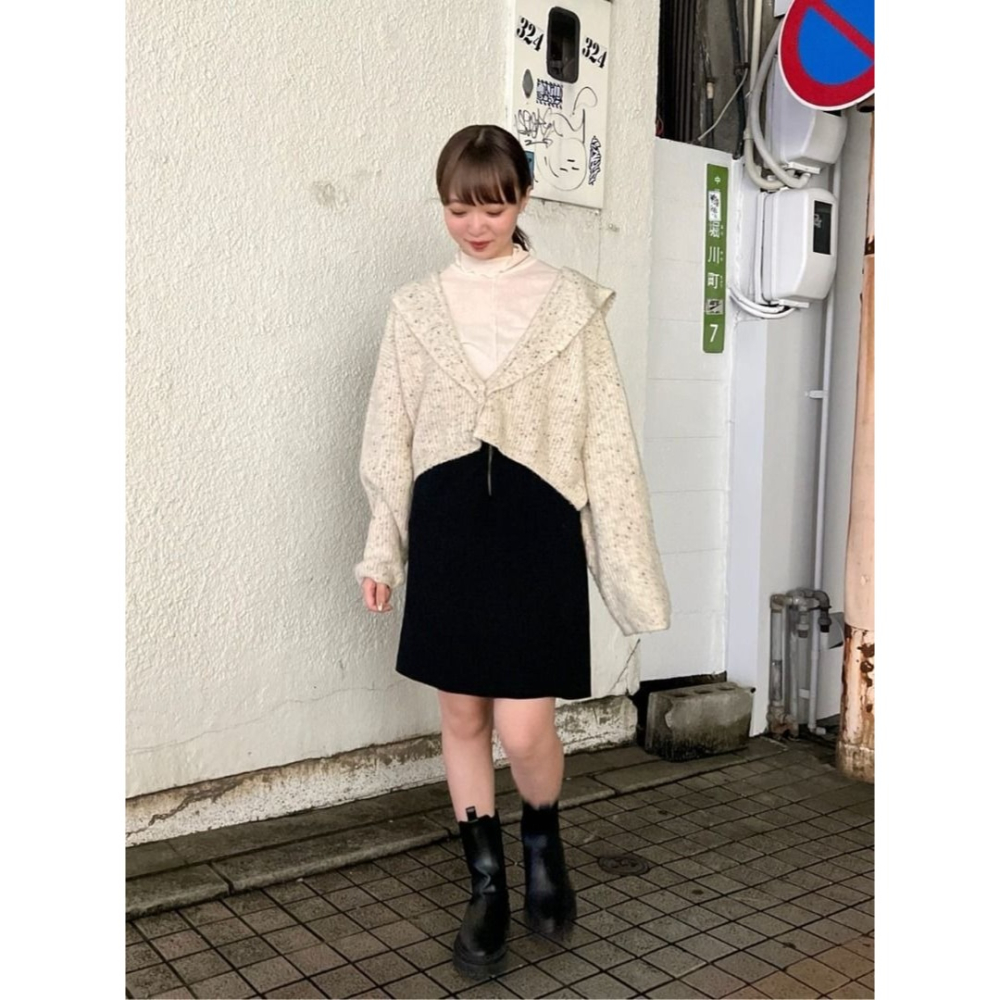 🐈 快來帶走我的二手衣 🇯🇵 🐈 日本正品 Kastane 海軍領短版針織毛衣 混色米色 罩衫外套 二手日牌-細節圖3