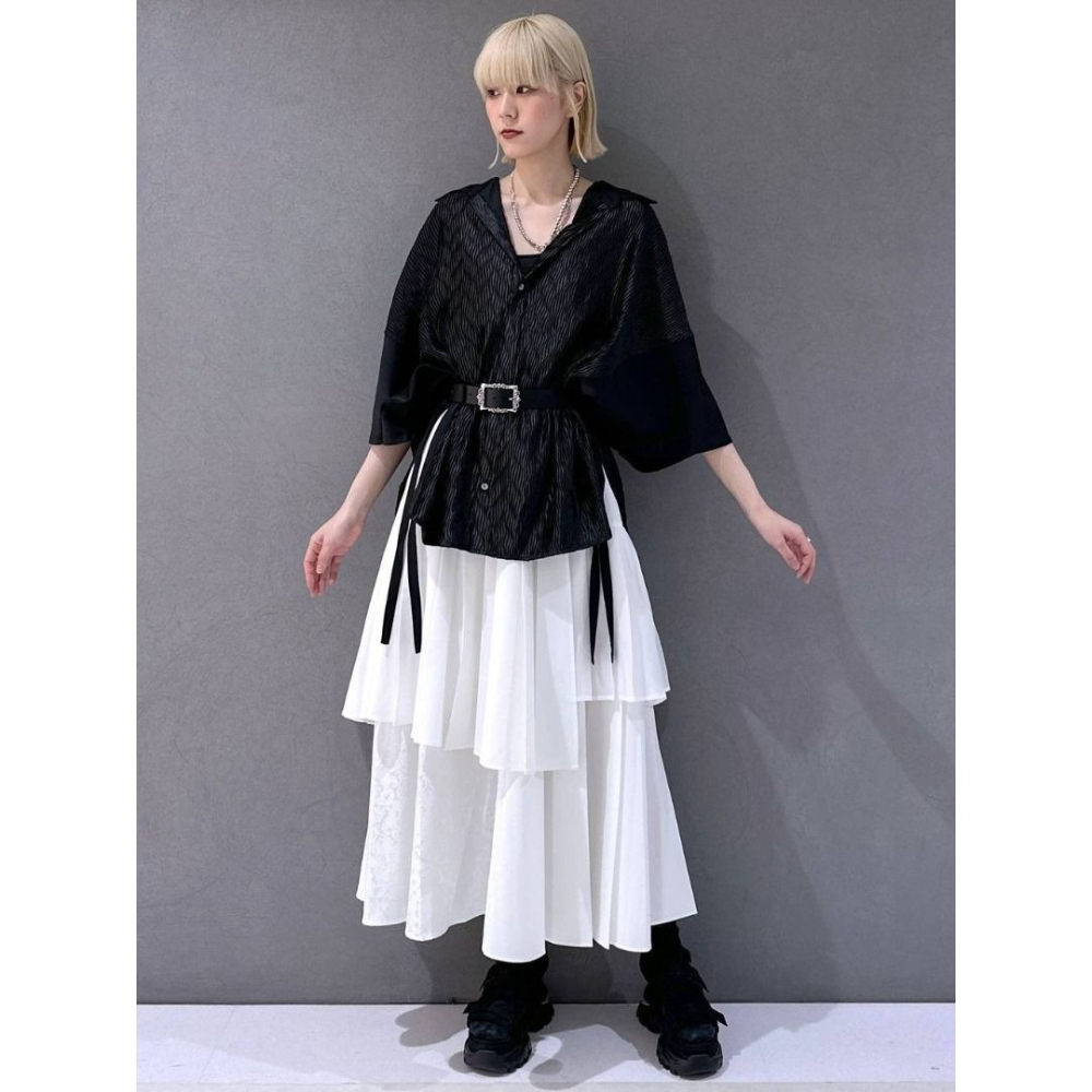 🐈 全新 快來帶走我的二手衣 🇯🇵 🐈 日本正品 HARE 女百褶設計拼接壓紋荷葉長裙 白色 日牌-細節圖5