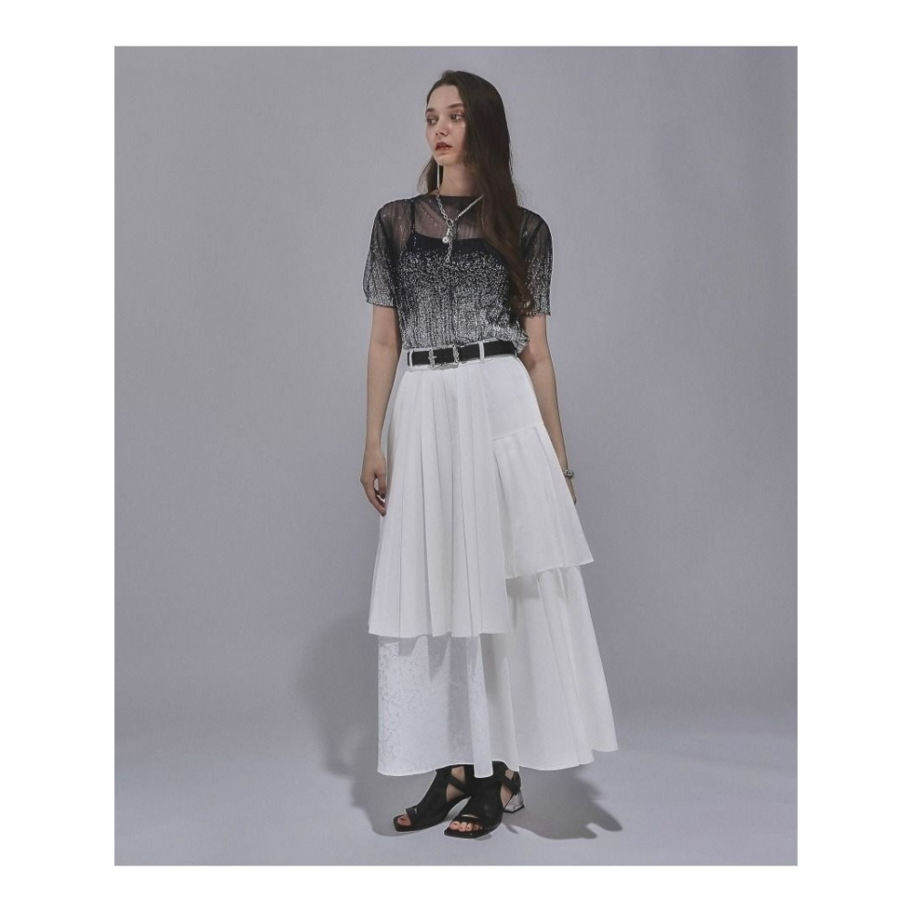 🐈 全新 快來帶走我的二手衣 🇯🇵 🐈 日本正品 HARE 女百褶設計拼接壓紋荷葉長裙 白色 日牌-細節圖7