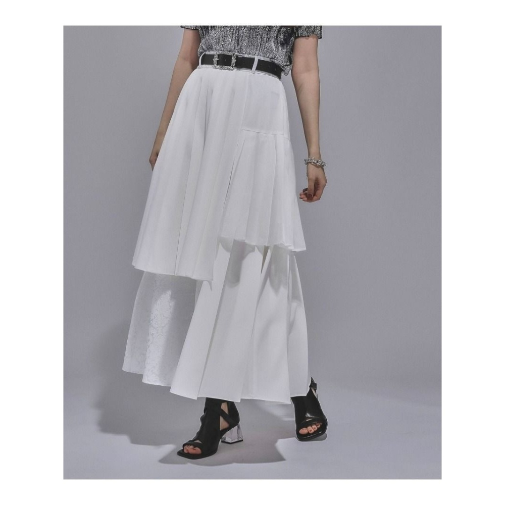 🐈 全新 快來帶走我的二手衣 🇯🇵 🐈 日本正品 HARE 女百褶設計拼接壓紋荷葉長裙 白色 日牌-細節圖8