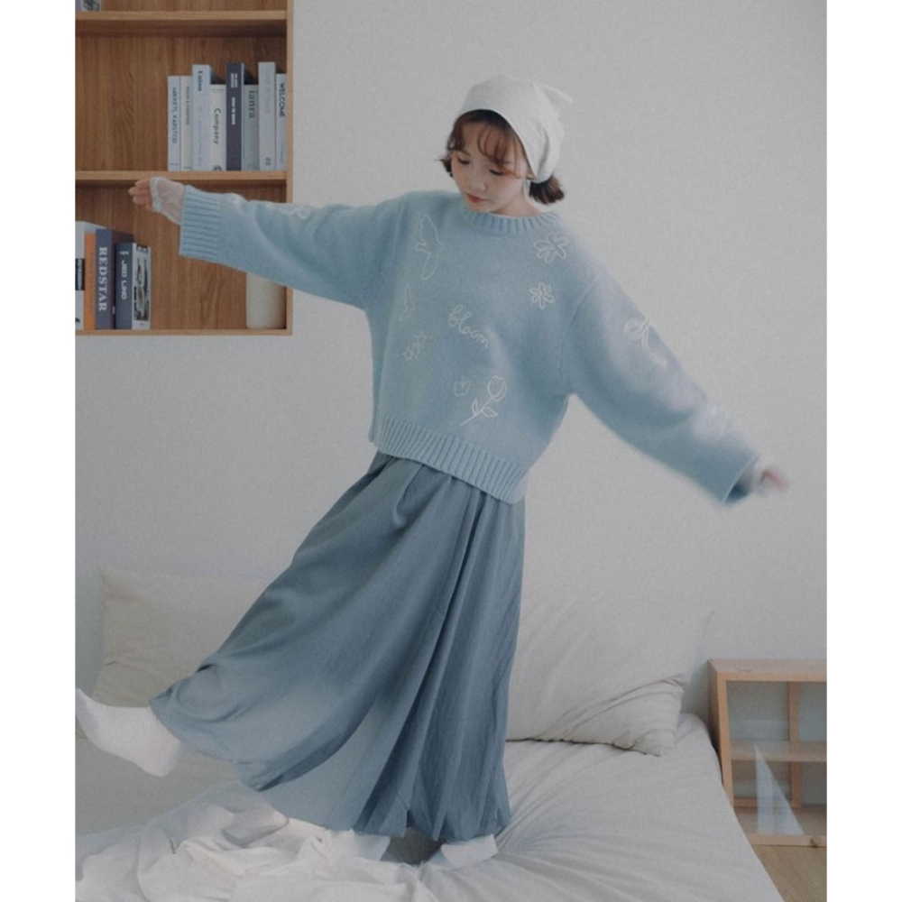 🐈 快來帶走我的二手衣 🇯🇵 🐈 日本正品 SENSE OF PLACE 花苞素色氣球裙 都會藍 M號 二手日牌-細節圖3