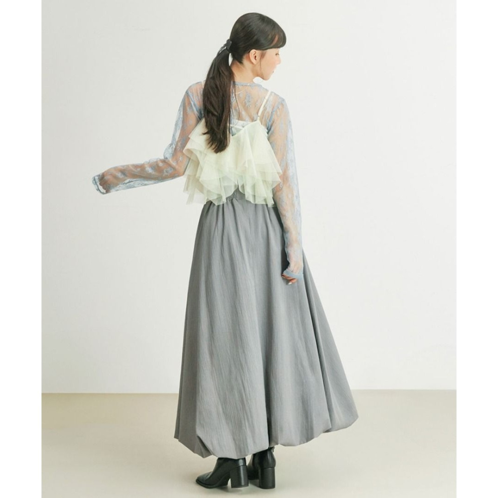 🐈 快來帶走我的二手衣 🇯🇵 🐈 日本正品 SENSE OF PLACE 花苞素色氣球裙 都會藍 M號 二手日牌-細節圖4