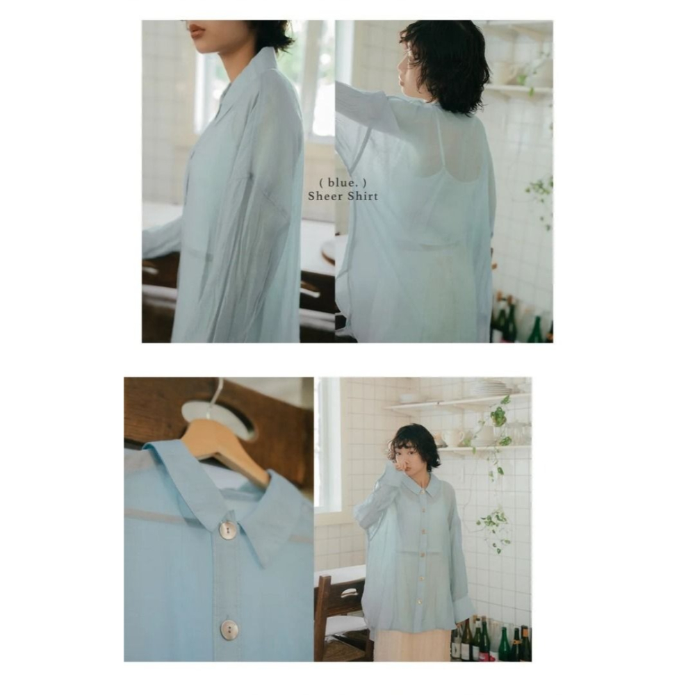 🐈 快來帶走我的二手衣 🇯🇵 🐈 日本正品 midori 綠 限量！藍調時光透膚襯衫 二手日牌 古著-細節圖5