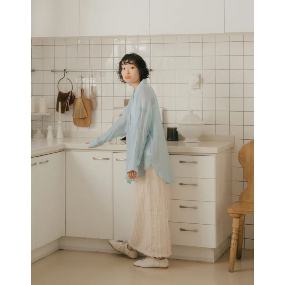 🐈 快來帶走我的二手衣 🇯🇵 🐈 日本正品 midori 綠 限量！藍調時光透膚襯衫 二手日牌 古著-細節圖8