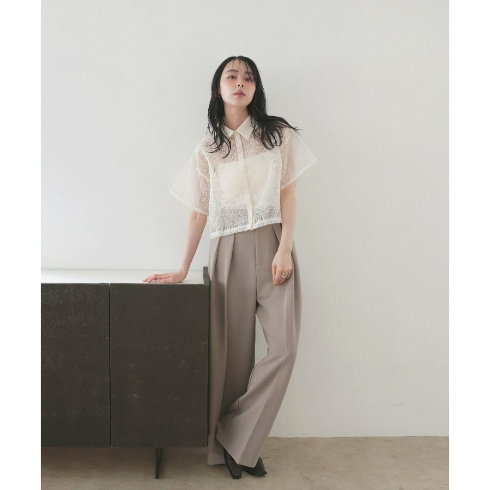 🐈 快來帶走我的二手衣 🇯🇵 🐈 日本正品 LIAN 翻領刺繡蕾絲襯衫 米白色 日牌-細節圖3