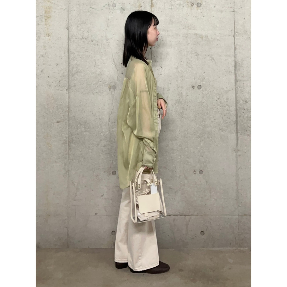 🐈 快來帶走我的二手衣 🐈 日本正品 SENSE OF PLACE 透膚寬版排釦襯衫 鼠尾草綠 日牌古著-細節圖8