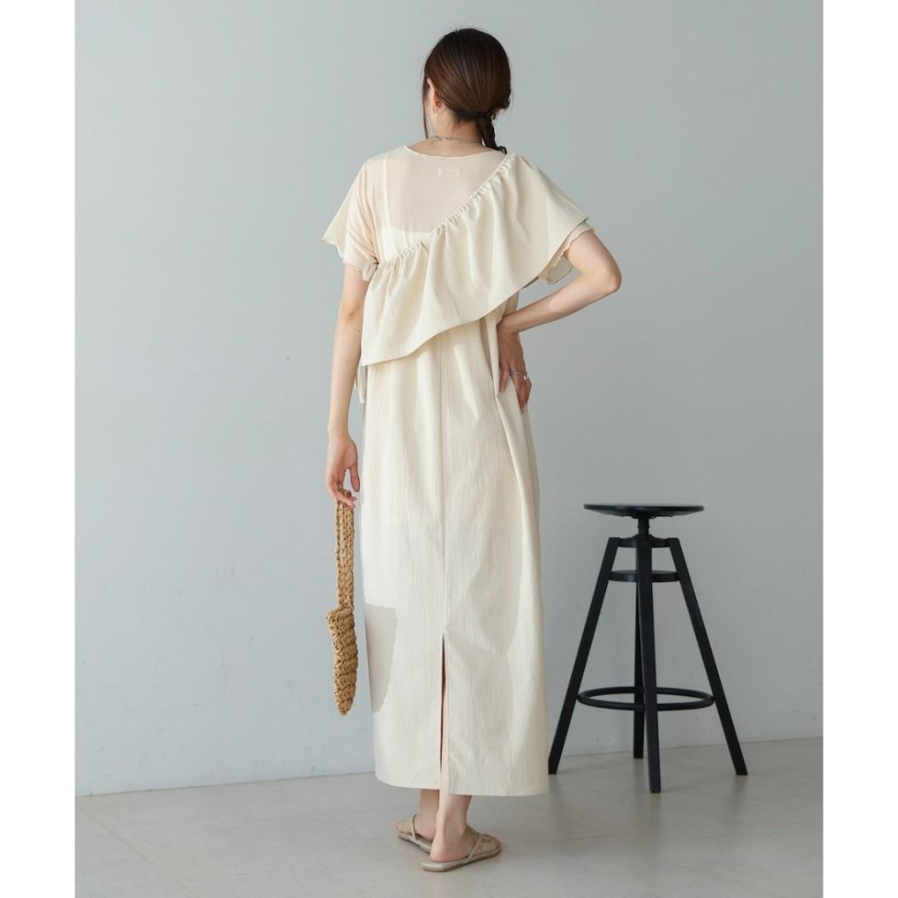 🐈 快來帶走我的二手衣 🇯🇵 🐈 日本正品 Bab 多way綁帶透膚拼接洋裝 米白色 M號 短袖洋裝 二手日牌-細節圖7