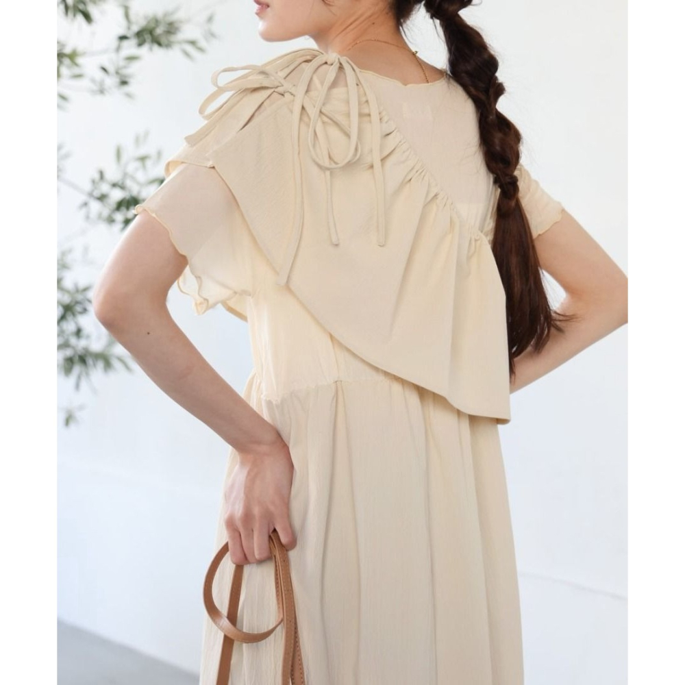 🐈 快來帶走我的二手衣 🇯🇵 🐈 日本正品 Bab 多way綁帶透膚拼接洋裝 米白色 M號 短袖洋裝 二手日牌-細節圖8