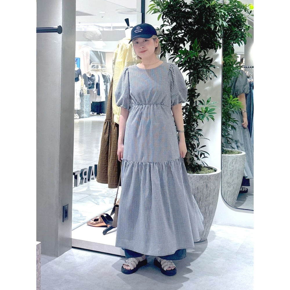 🐈 快來帶走我的二手衣 🇯🇵 🐈 日本正品 FREE＇S MART 格紋氣球袖分層洋裝 黑白格子 二手日牌 古著-細節圖5