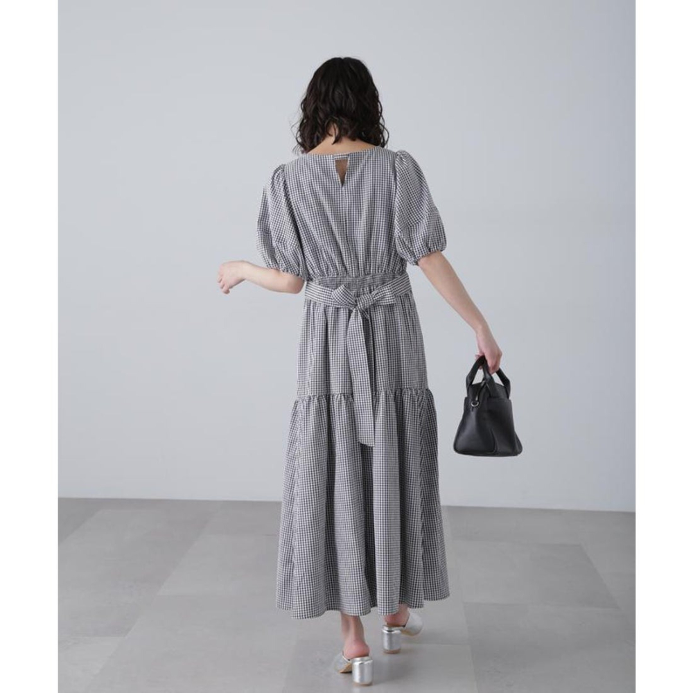 🐈 快來帶走我的二手衣 🇯🇵 🐈 日本正品 FREE＇S MART 格紋氣球袖分層洋裝 黑白格子 二手日牌 古著-細節圖6