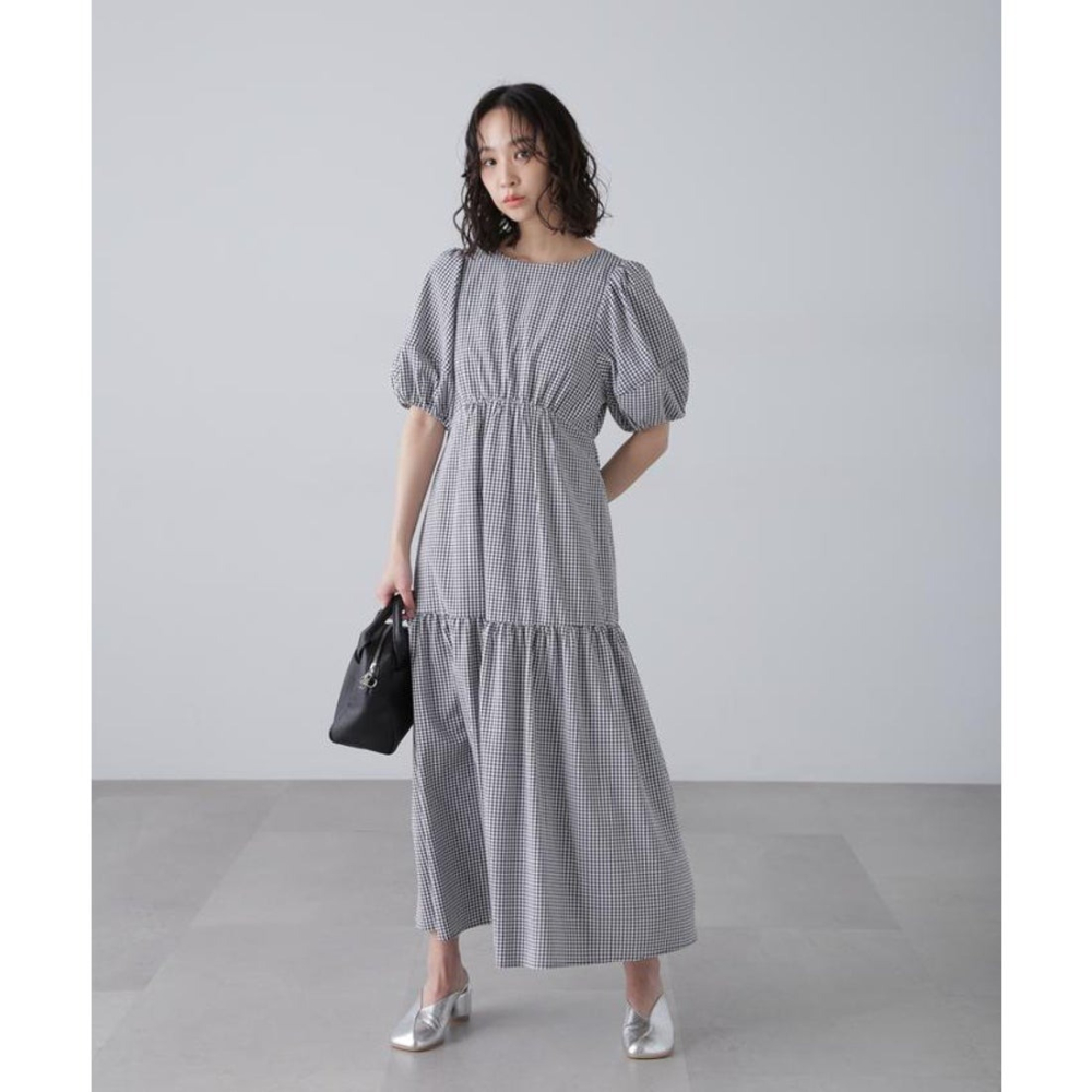 🐈 快來帶走我的二手衣 🇯🇵 🐈 日本正品 FREE＇S MART 格紋氣球袖分層洋裝 黑白格子 二手日牌 古著-細節圖8