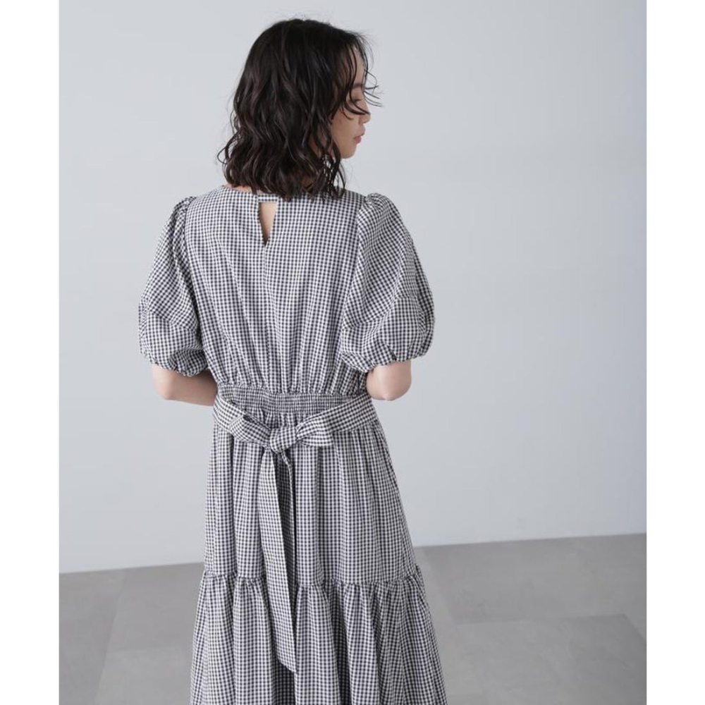 🐈 快來帶走我的二手衣 🇯🇵 🐈 日本正品 FREE＇S MART 格紋氣球袖分層洋裝 黑白格子 二手日牌 古著-細節圖9