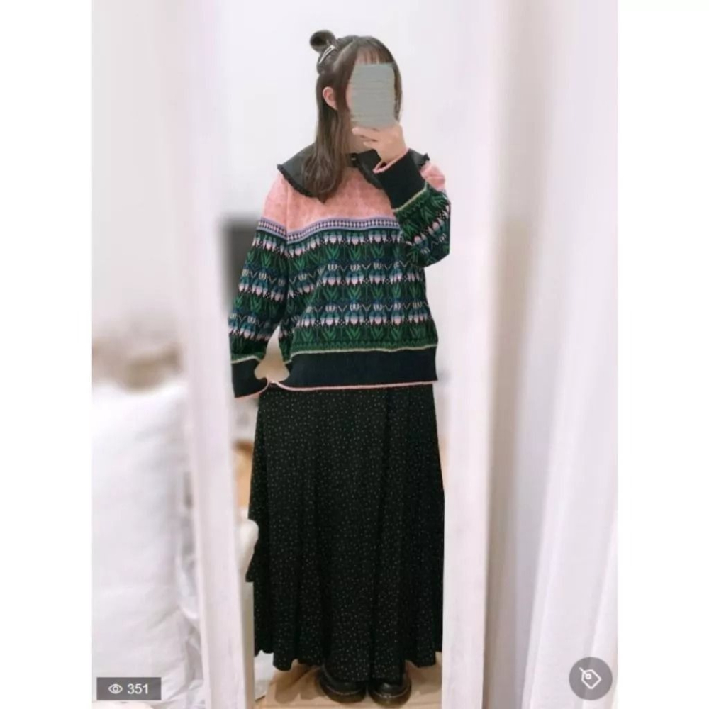 🐈 快來帶走我的二手衣 🇯🇵 🐈 日本正品 merlot 像素風圖騰花朵針織毛衣 粉色 二手日牌 古著-細節圖7